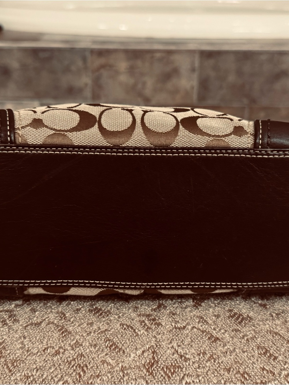 Coach Brown & Tan Signature Canvas Shoulder Bag - Picture 5 of 8